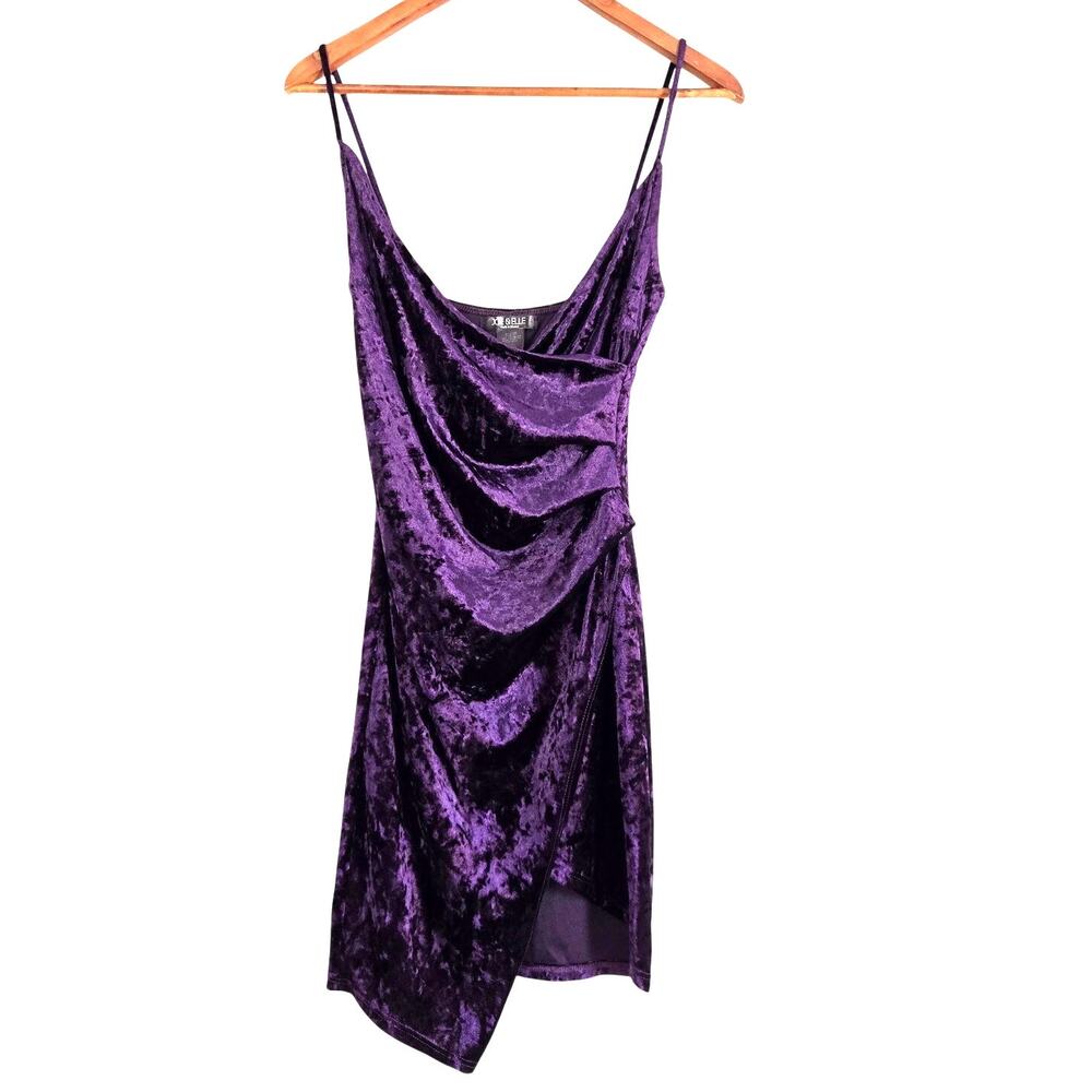 Y2K Purple Crushed Velvet Asymmetrical Mini Dress Whimsigoth Vampire Witchy Med